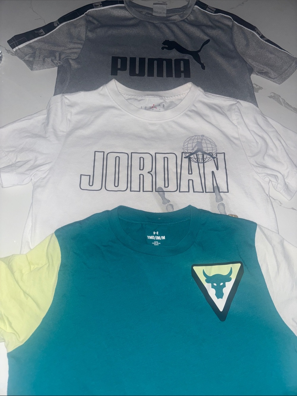Boys athletic bundle 3 Graphic Tees Under Armor, Jordan, Puma